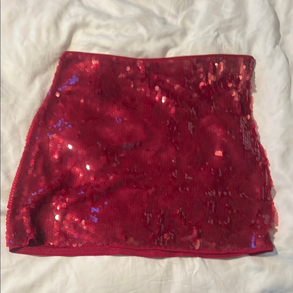 Staud Red Sequin Mini Skirt